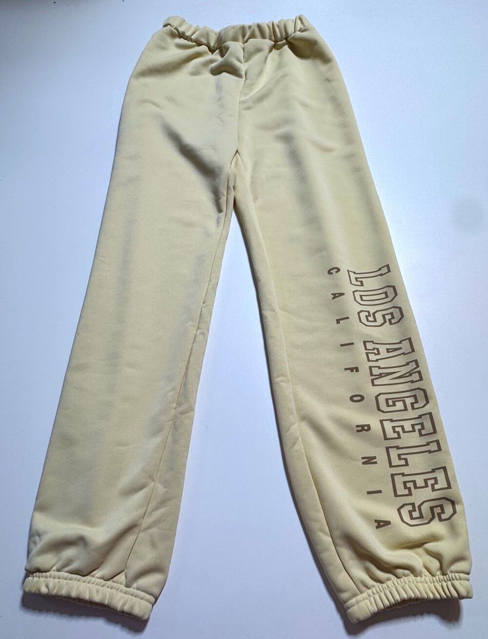 SHEIN Teens Beige Fleece Jogger Pants L Elastic Waist Pull-On Graphic Logo